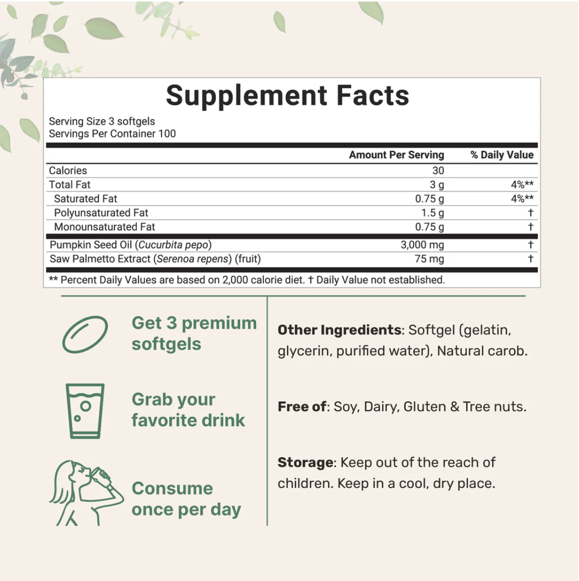 Pumpkin seed oil with saw palmetto